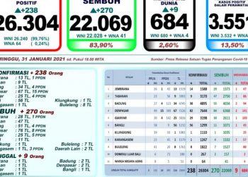 Update Covid 19 Bali, 31 Januari 2021, Kasus Sembuh 270 & Kasus Sembuh 238 Orang