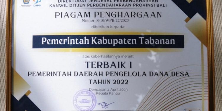 Sekda I Gede Susila Mewakili Penerimaan Piagam Atas Berhasilnya Menjadi Pengelola Dana Desa Terbaik
