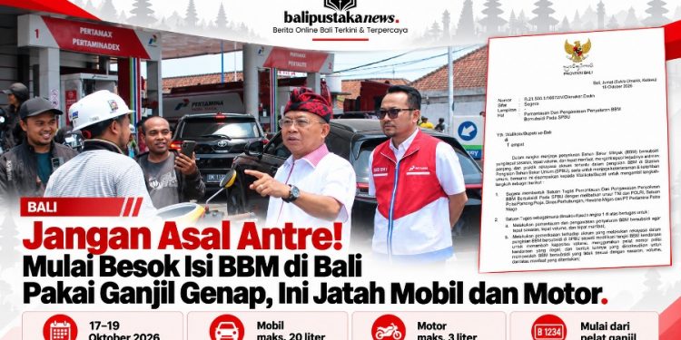 Mulai 17 Oktober, Isi BBM di Bali Diatur Ganjil Genap, Mobil Maksimal 20 Liter dan Motor 3 Liter.